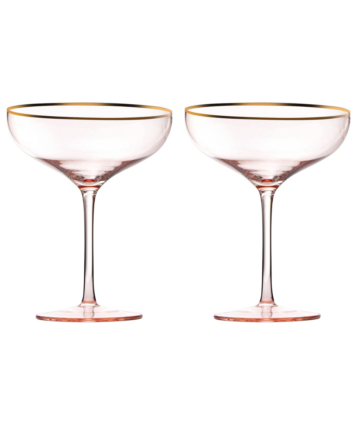The Wine Savant Gilded Rim Coupe Glasses, Set Of 2 In Blush Pink