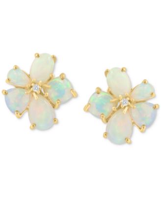 EFFY&reg; Ethiopian Opal & Diamond Accent Flower Stud Earrings in 14k Yellow Gold