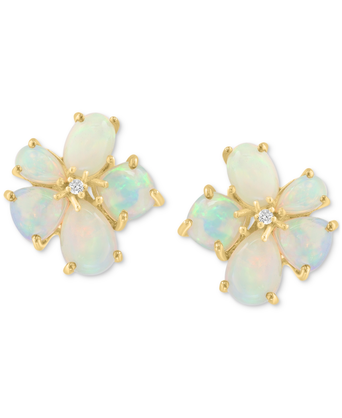 Effy Collection Effy Ethiopian Opal & Diamond Accent Flower Stud Earrings In 14k Yellow Gold