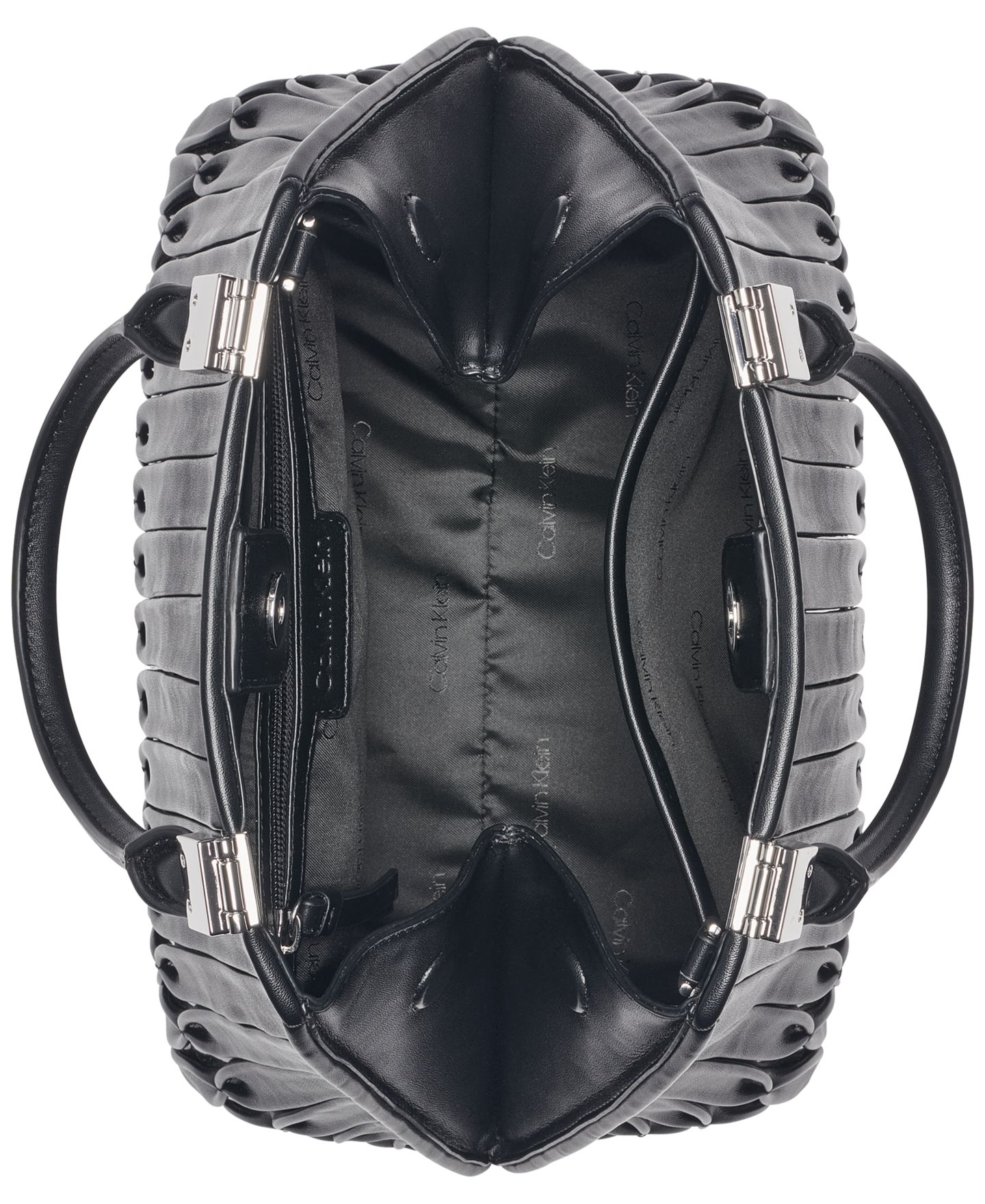 Женская сумка Calvin Klein Granite Convertible Pleated Satchel, цвет: Чёрный / Серебристый — фото 4