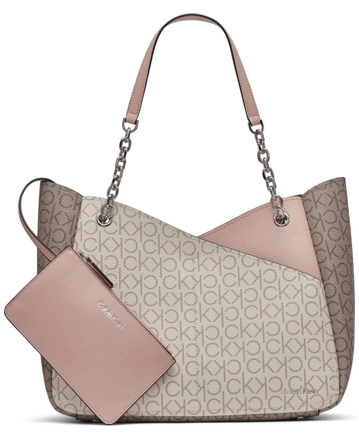 Zoe Signature Chain Tote Bag - Blossom, Vanilla Khaki, Almuminum Taupe