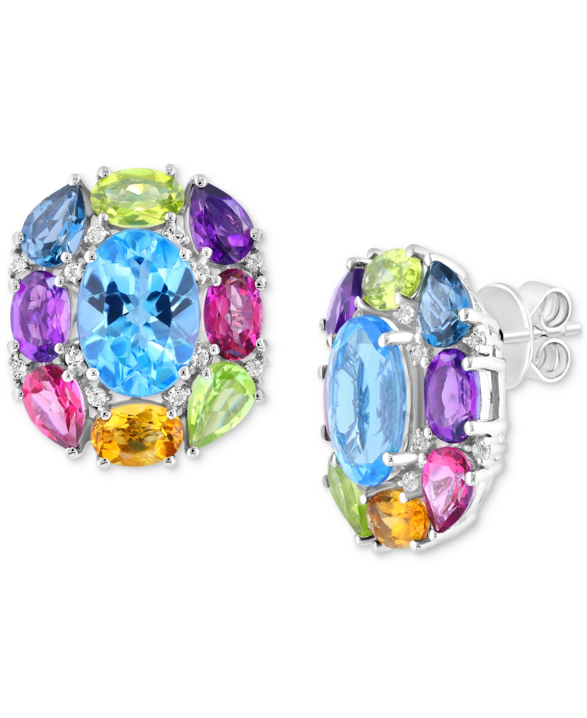 Shop Effy Collection Effy Multi-gemstone Stud Earrings (14-5/8 Ct. T.w.) In Sterling Silver