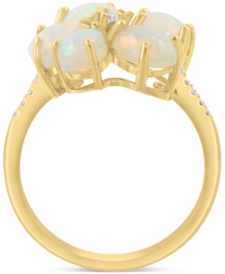 EFFY&reg; Ethiopian Opal & Diamond (1/4 ct. t.w.) Flower Statement Ring in 14k Yellow Gold