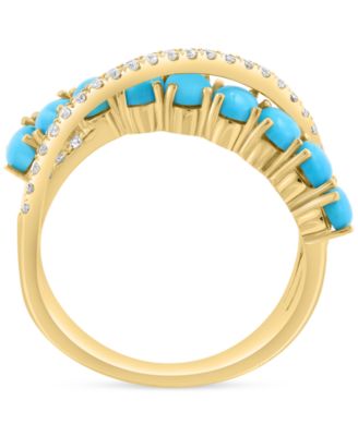 EFFY&reg; Turquoise (5x3mm) & Diamond (1/4 ct. t.w.) Statement Ring in 14k Yellow Gold