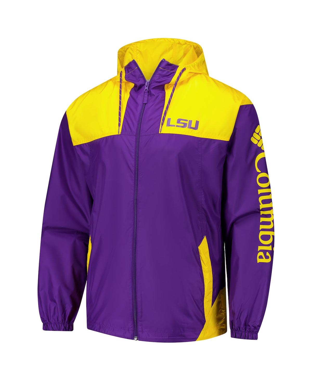 COLUMBIA MEN'S PURPLE LSU TIGERS FLASH CHALLENGER II OMNI-SHADE FULL-ZIP WINDBREAKER JACKET 