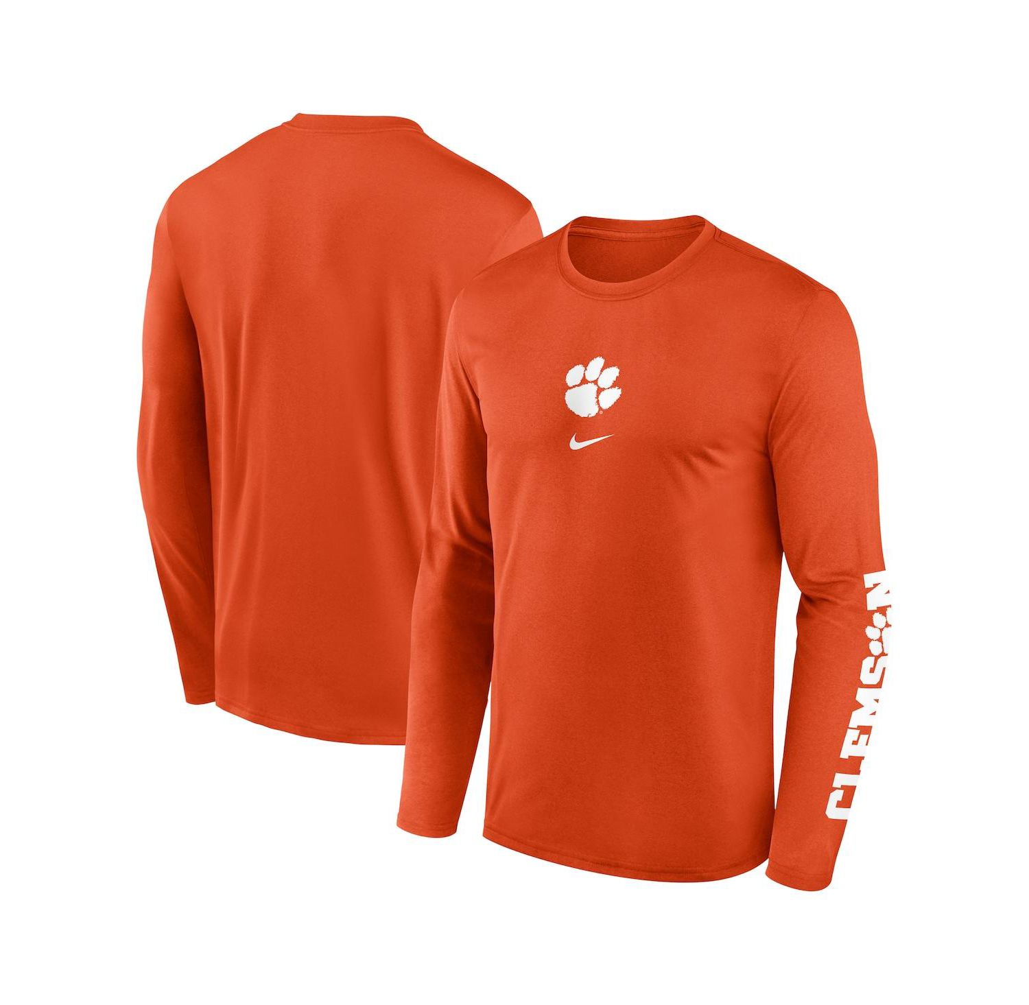 Men's Orange Clemson Tigers Primetime Center Lockup Two-Hit Legend Long Sleeve T-Shirt