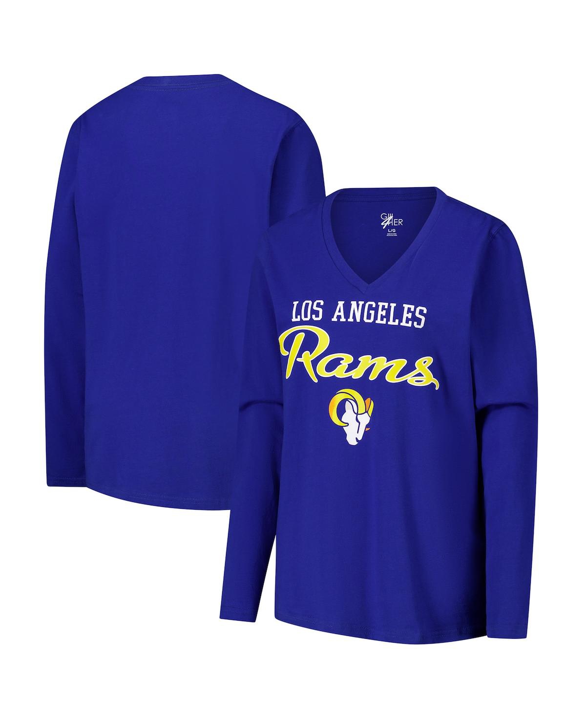 Women's Royal Los Angeles Rams Post Season Long Sleeve V-Neck T-Shirt - Royal