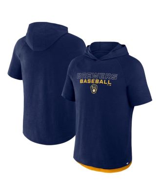 Fanatics - Men's Navy Milwaukee Brewers Clubhouse Optimal Play Raglan Short Sleeve Pullover Hoodie