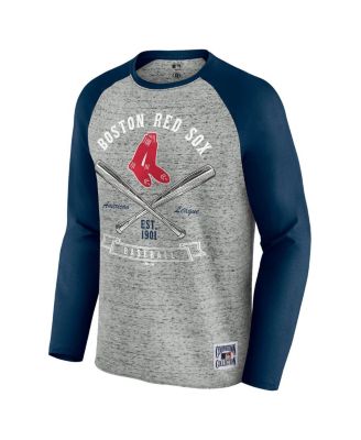 Men's Heather Gray Boston Red Sox Raw Edge Raglan Long Sleeve Baseball T-Shirt