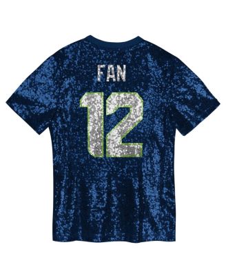 Big Girls 12 Fan College Navy Seattle Seahawks Sequin V-neck Fashion Jersey