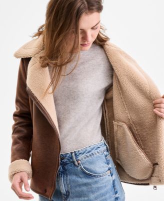 Women's Asymmetric Faux-Shearling Coat