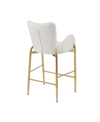   Set of 2  Velvet Upholstered, Tufted Armchairs, Gold Metal Legs   Elegant Design Bar Stools
