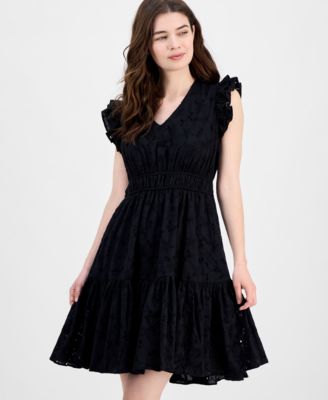 Women's Cotton Eyelet Drawstring-Waist Dress