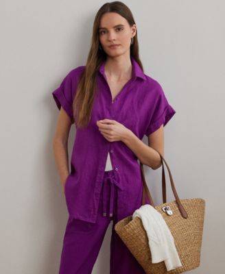 Lauren Ralph Lauren - Petite Relaxed-Fit Linen Short-Sleeve Shirt