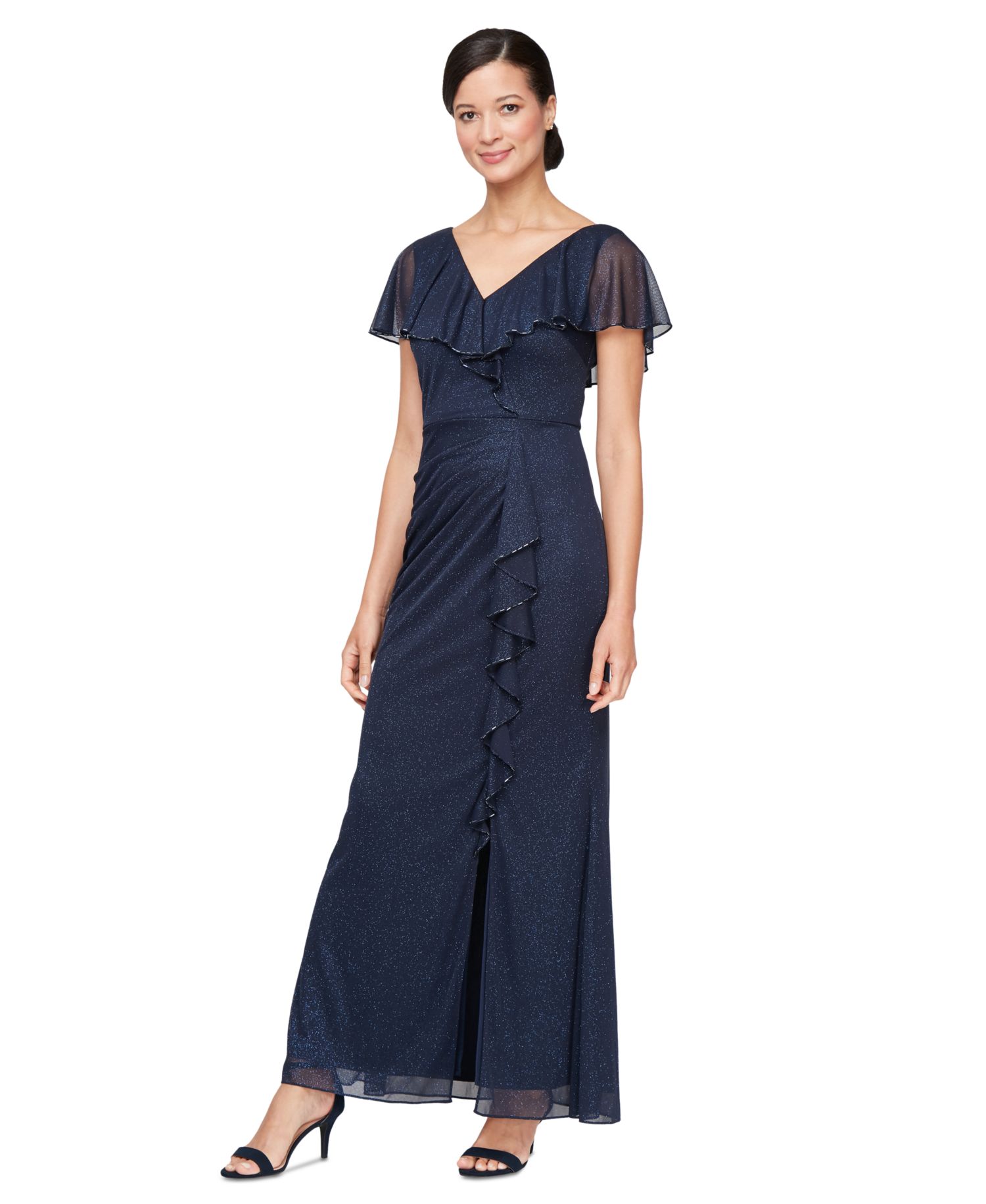 Petite Ruffled Flutter-Sleeve Gown