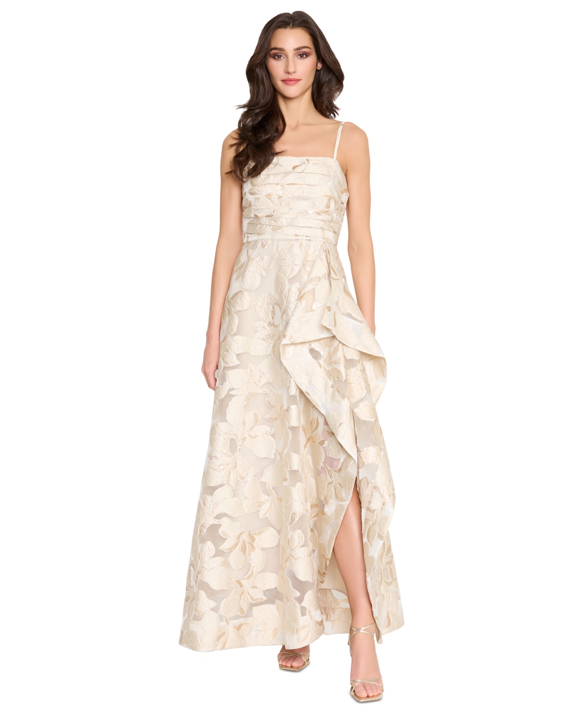 Tahari Asl Women's Jacquard Organza Ruffle Gown
