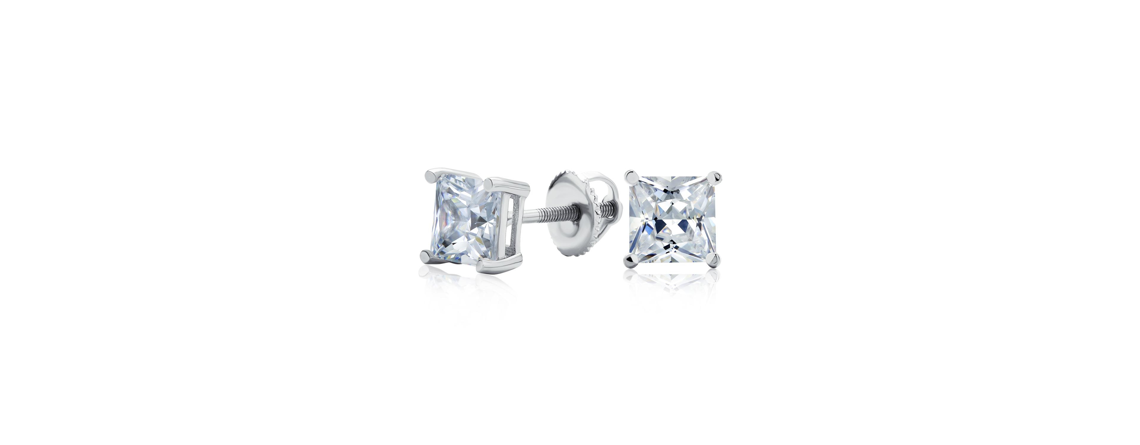 Bling Jewelry Classic Cubic Zirconia Square Cz Solitaire Stud Earrings Security Screw Back .925 Sterling Silver