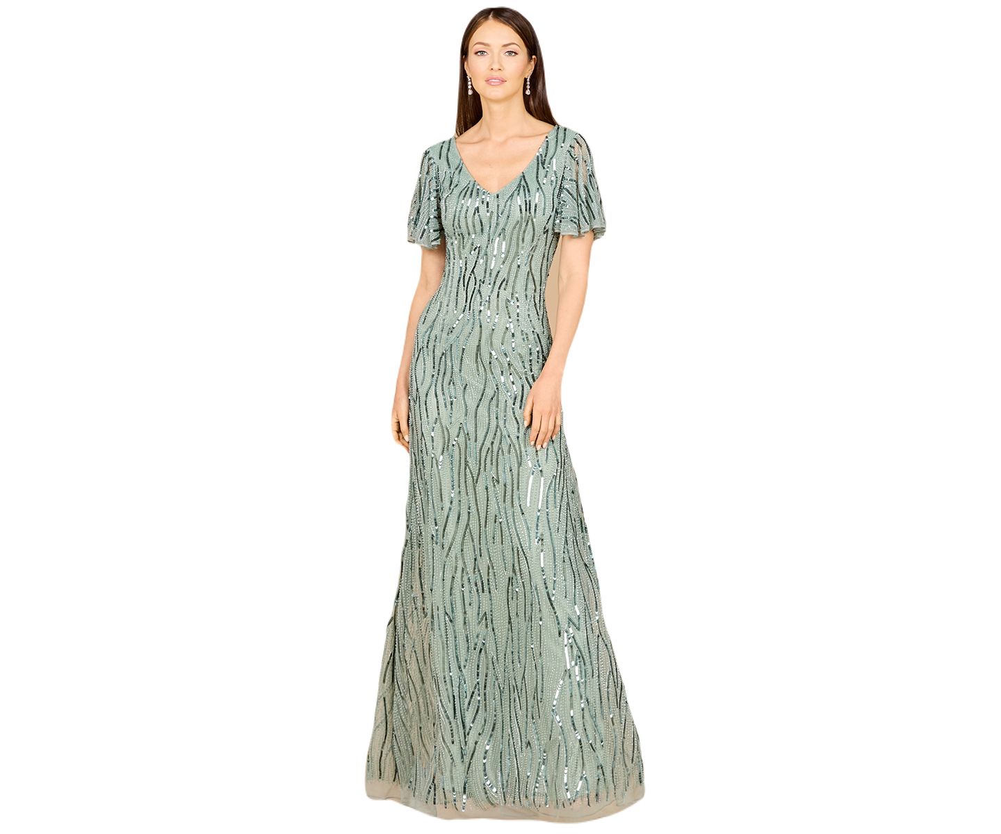 Женское платье Lara Beaded Gown With Cape Sleeves, цвет: Зелёный туманный — фото 1