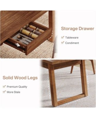 55-Inch Dining Table with Storage Drawer for Dining Room, Rectangular Modern Dinner Kitchen Table with Solid Wood Legs for 4-6 People