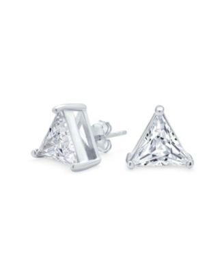 Triangle Shape Cubic Zirconia Cz Trillion Cut Stud Earrings Yellow Gold Plated .925 Sterling Silver 3 Prong Set