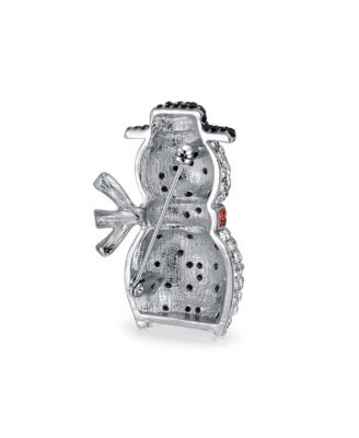 Winter Holiday White Glitter Crystal Snowman Scarf Brooch Pin Silver Plated