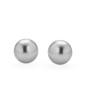 Classic Light Grey Simulated Pearl Drop Ball Earrings Sterling Silver