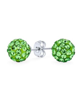 Elegant .925 Sterling Silver Round 8MM Glittering Pave Crystal Disco Ball Stud Earrings