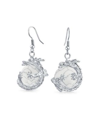 Dragon Design Dangle Earrings with Natural Stones and Opalite Ball