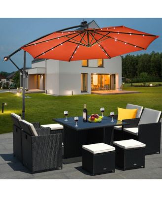 10Ft Patio Solar LED Outdoor Offset Hanging Umbrella with 24 LED Lights