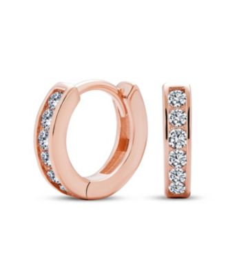 Delicate Tiny CZ Channel Set Huggie Cubic Zirconia Hoop Earrings Sterling Silver