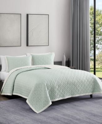 100% Cotton Sateen 3 Piece Textured Quilted Queen Size Coverlet Set