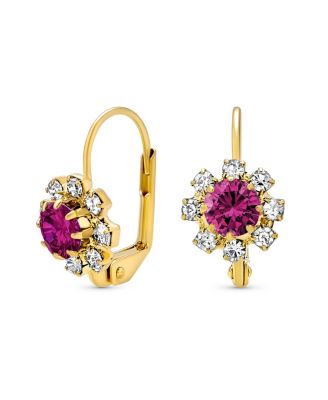 Flower Crystal Drop Earrings Plated Brass Lever Back
