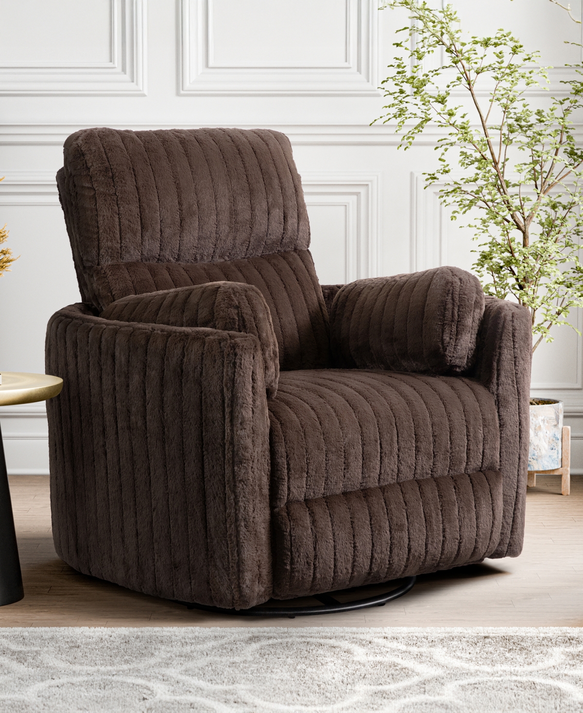 Furniture Of America 41" Jorvien Modern Chenille Power Swivel Glider Recliner With Pillows In Chocolate Brown