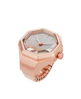 Women's Quartz Octagonal Ombre Glitter Rose Gold-Tone Metal Alloy Ring Watch, 23mm