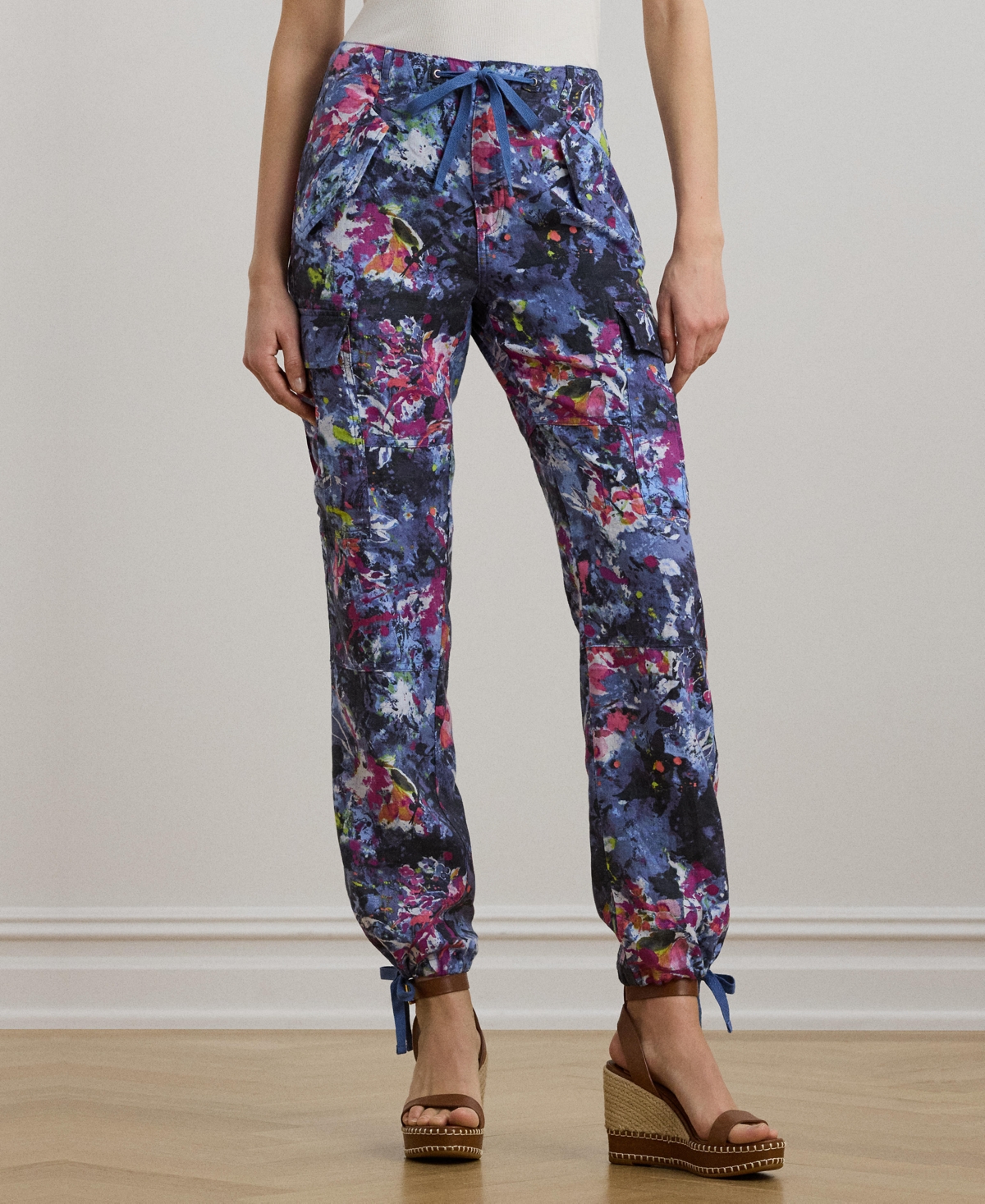 Shop Ralph Lauren Women's Print Linen Cargo Ankle Pants