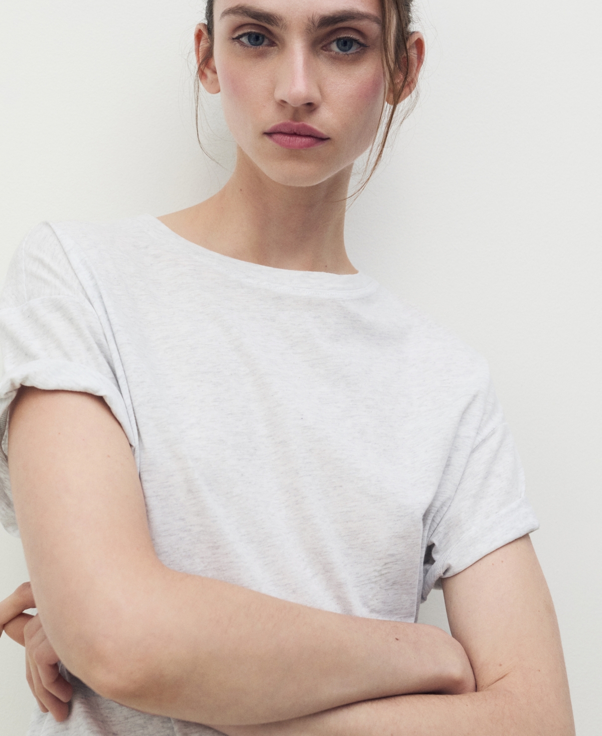 Mango Cotton Crewneck T-shirt In Neutral