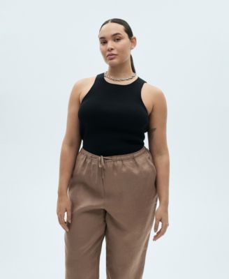 Women's Straight Cropped Linen Trousers Pants