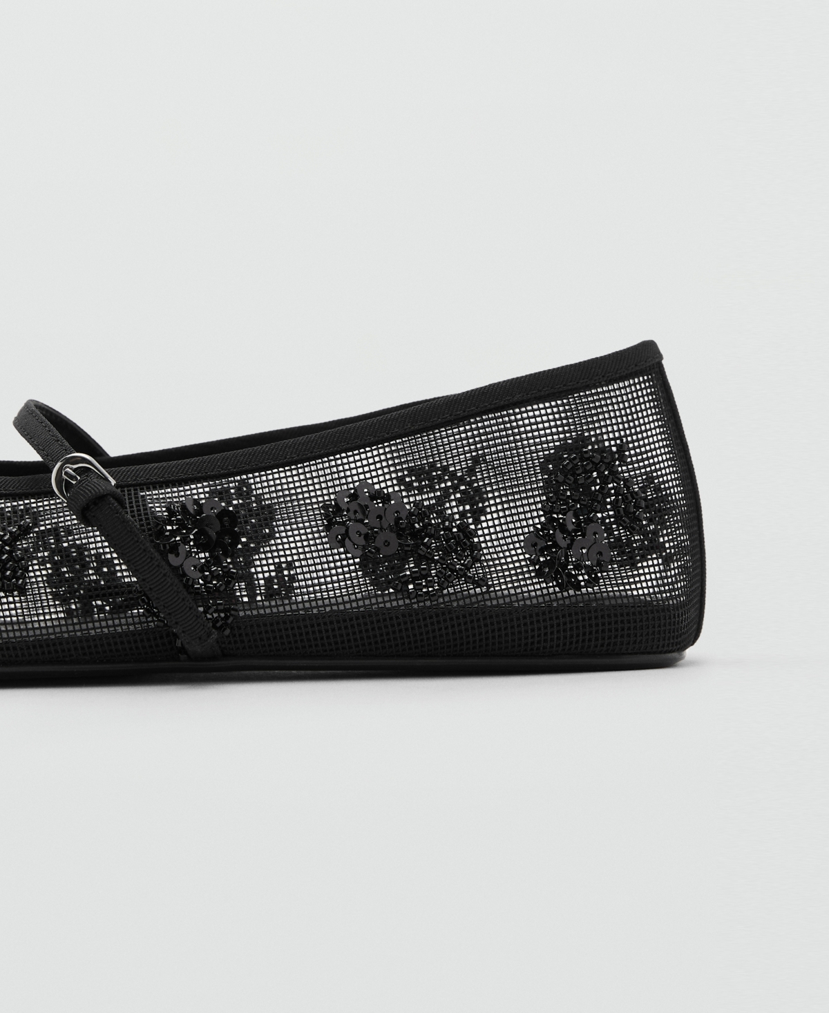 Shop Mango Women's Strap Buckle Embroidered Ballerinas Shoes In Black