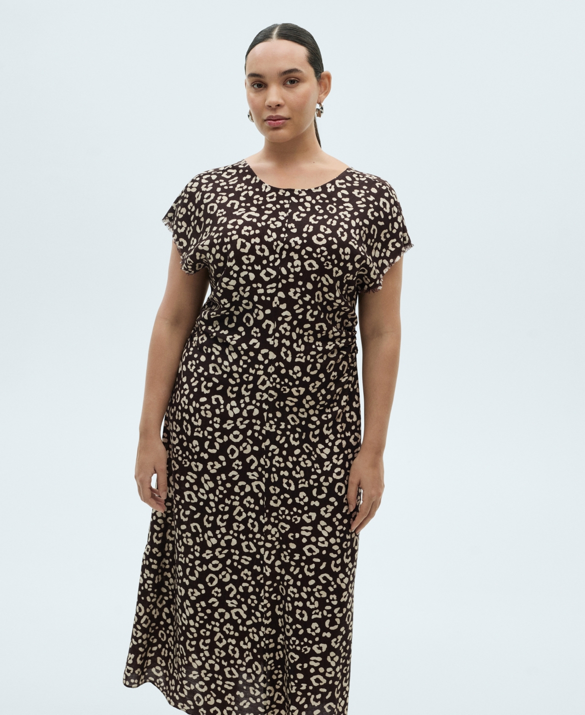 Shop Mango Women's Frayed Ends Leopard Print Dress In Black