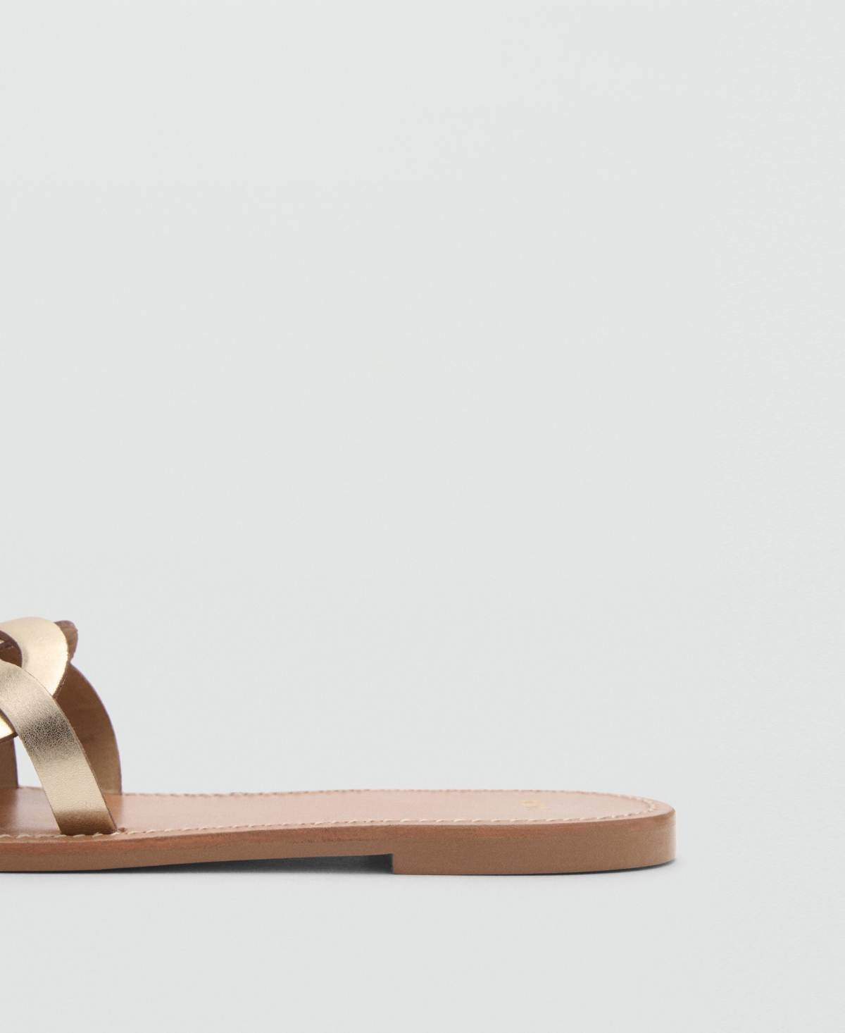 Mango Intertwined Strap Flat Leather Slide Sandal In Gold