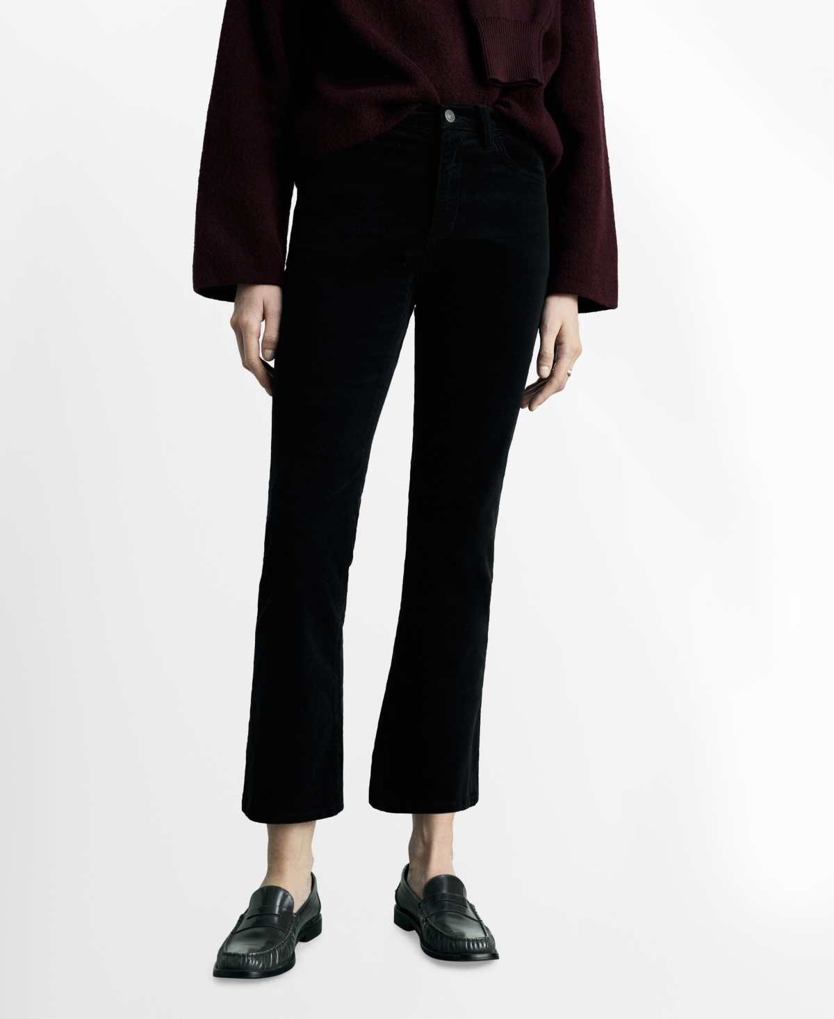 Women's Sienna Flared Cropped Corduroy Jeans - Black denim