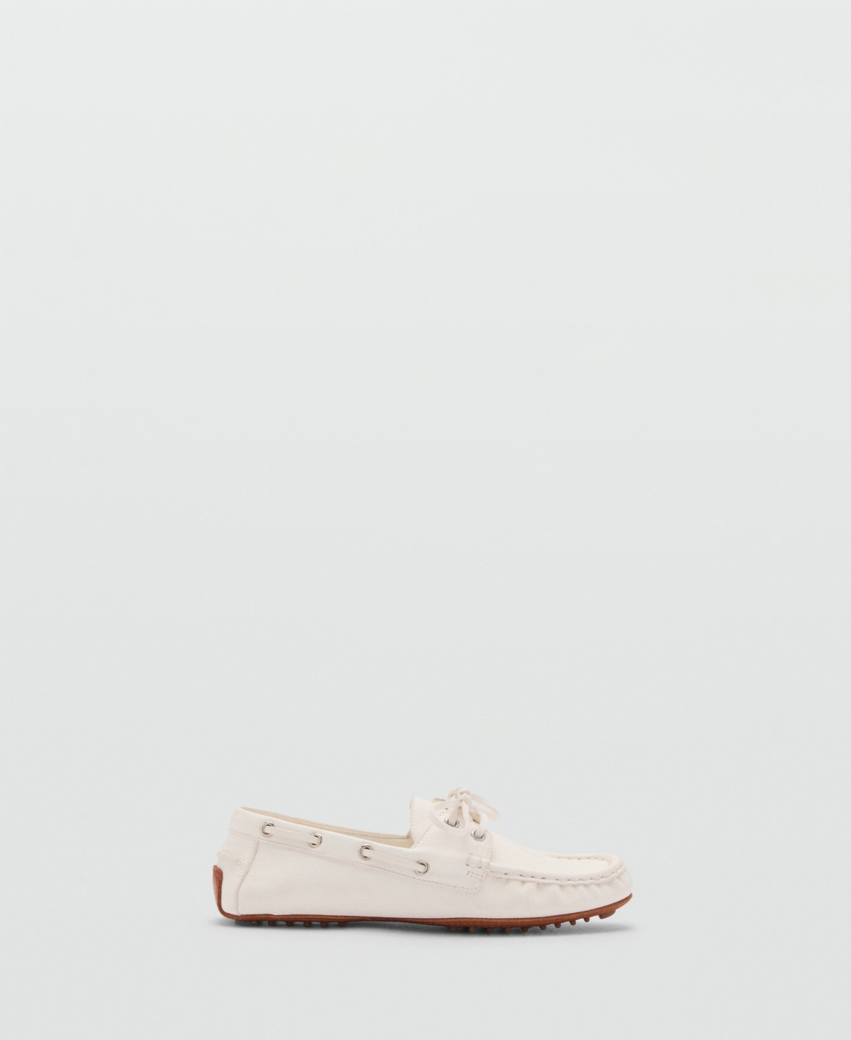 Mango Women's Laces Leather Boat Shoes In White
