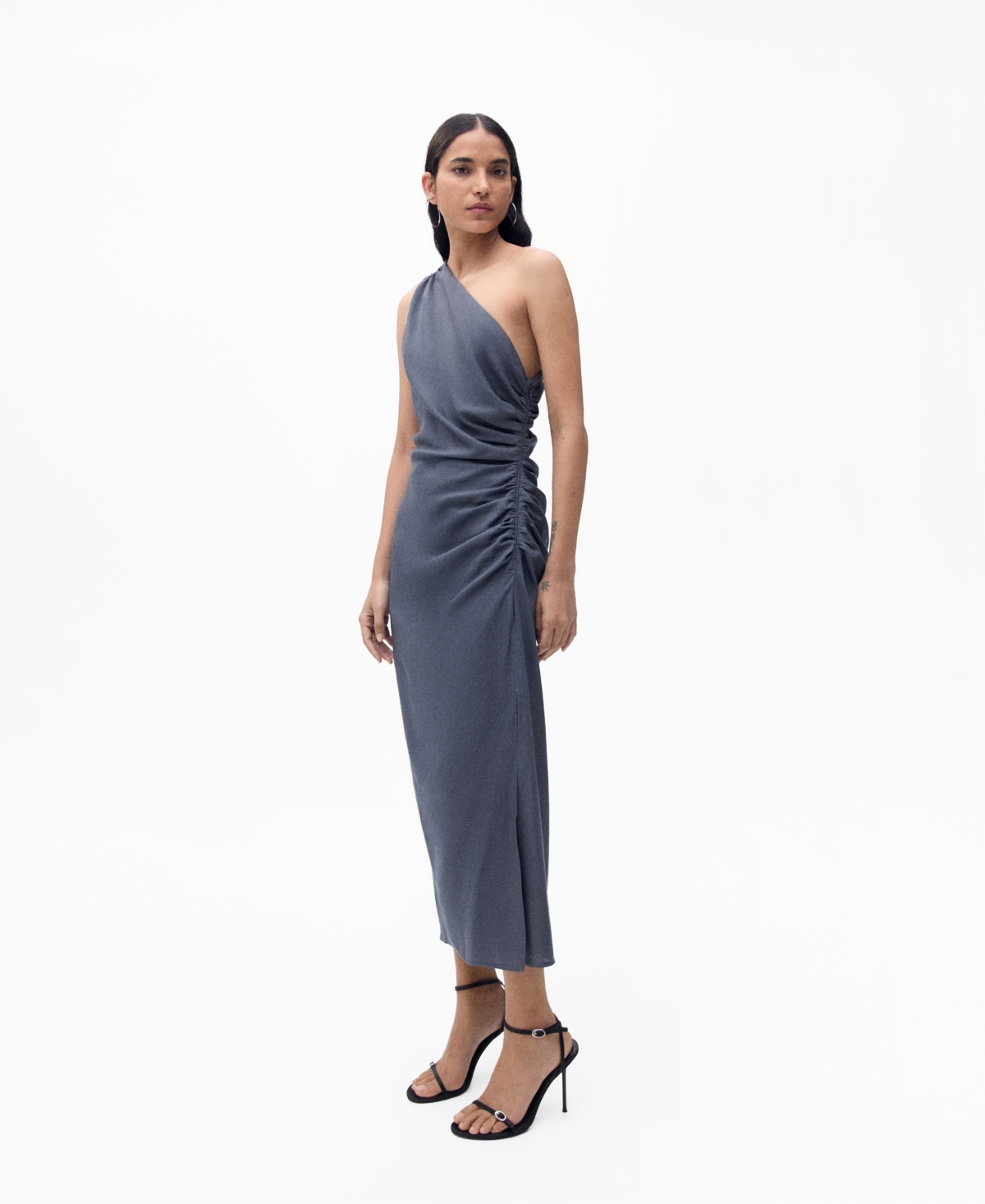 Shop Mango Women's Gathered Details Asymmetrical Dress In Indigo Blue