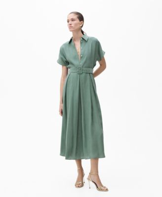 MANGO - Women's Flared Belted Midi-Dress