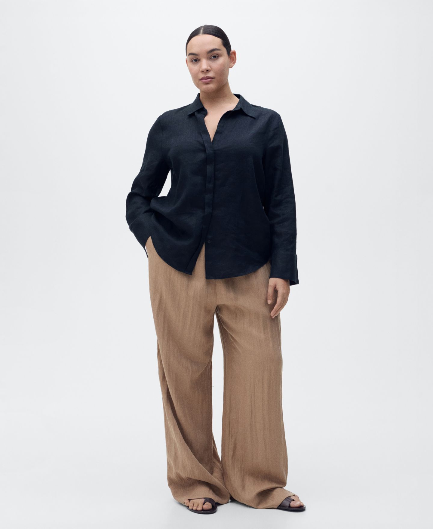 Женские брюки Mango Straight Lyocell Texture, цвет: Средний коричневый — фото 4