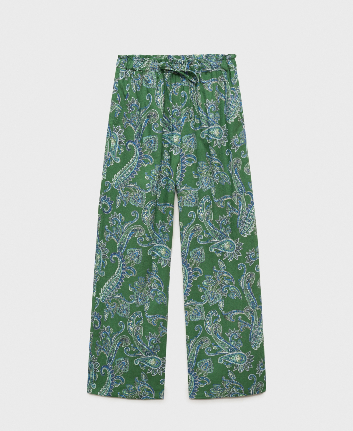 Shop Mango Women's Paisley Linen Pants In Green