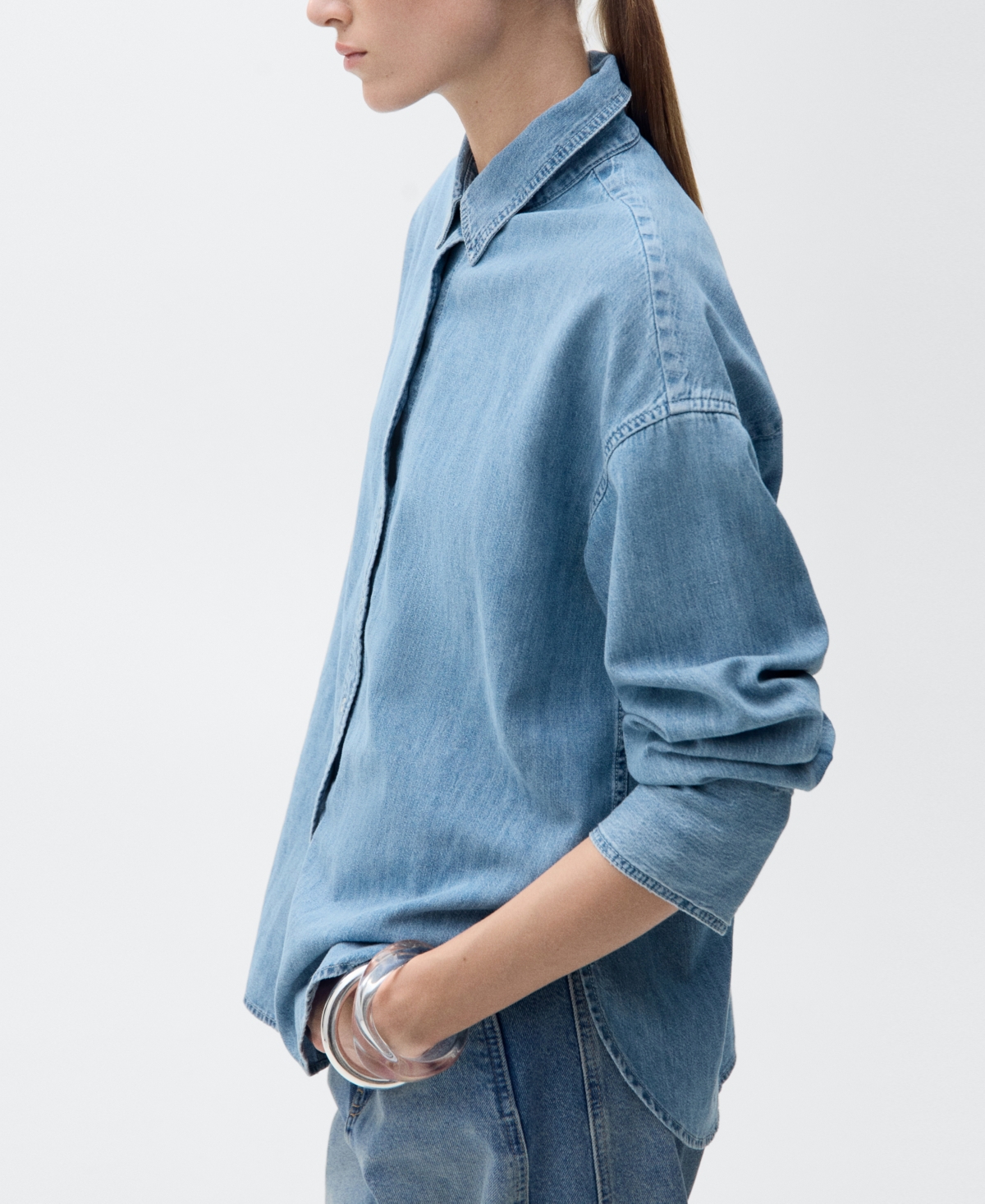 Mango Classic Oversized Denim Shirt In Medium Blue