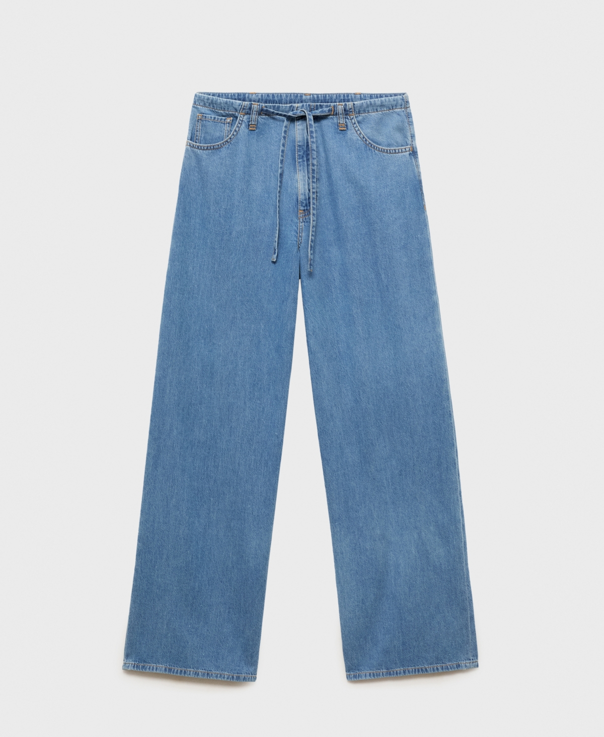 Shop Mango Women's Belted Wide Leg Denim Pants In Medium Blue