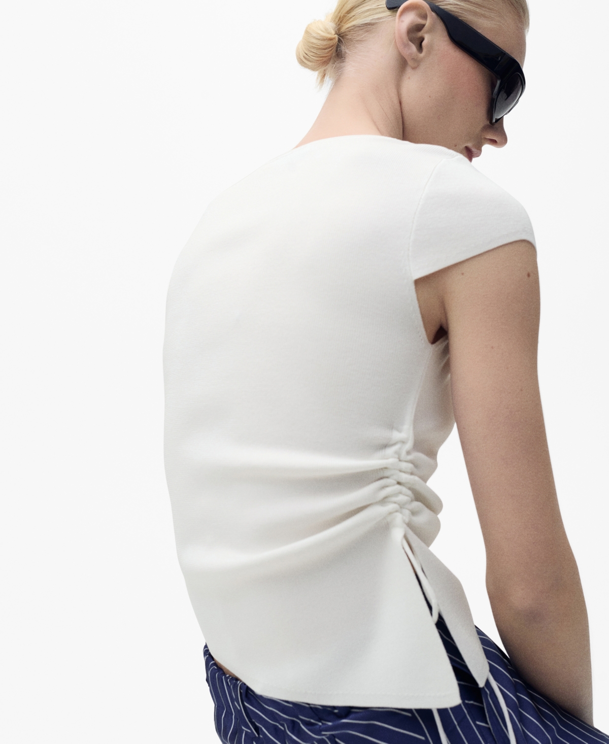 Shop Mango Women's Asymmetrical Low Knit Jersey Top In Ecru