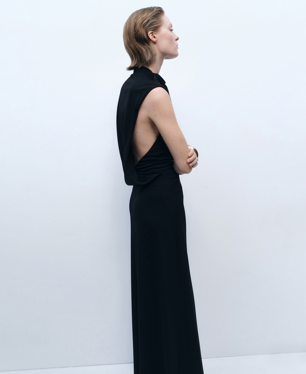 Shop Mango Women's Side Slit Draped Dress In Black
